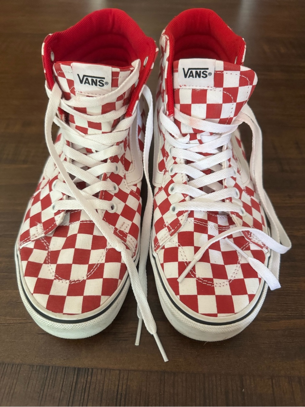 Vans Red & White Checkerboard High-Top Sneakers